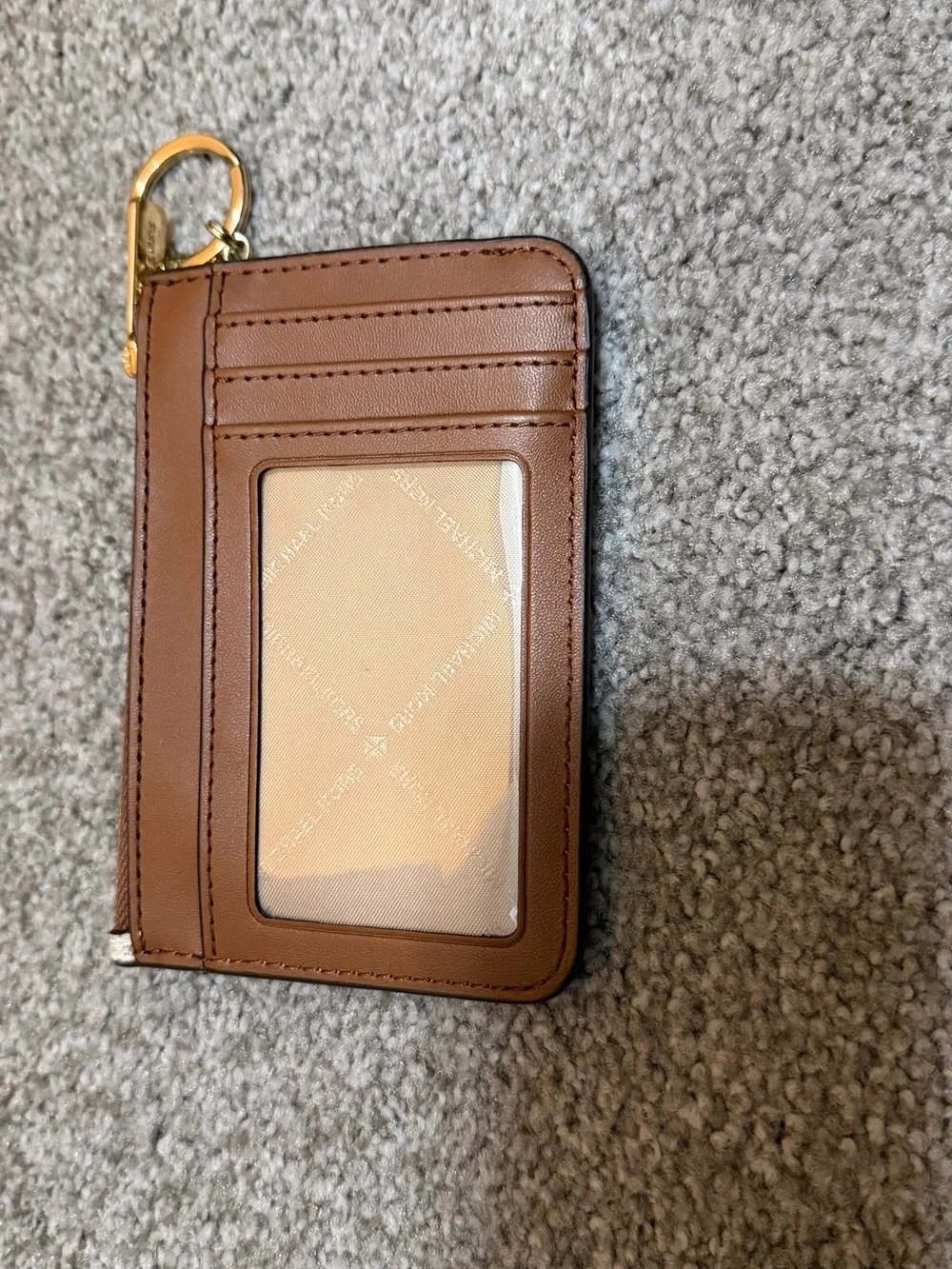 Michael Kors Beige/White MK Logo Zip Card Case with Gold Hardware